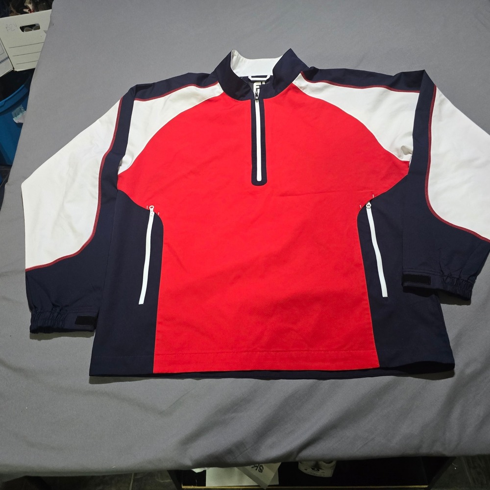FootJoy Quarter Zip Windbreaker Mens Large Red White Navy Colorblock Pullover